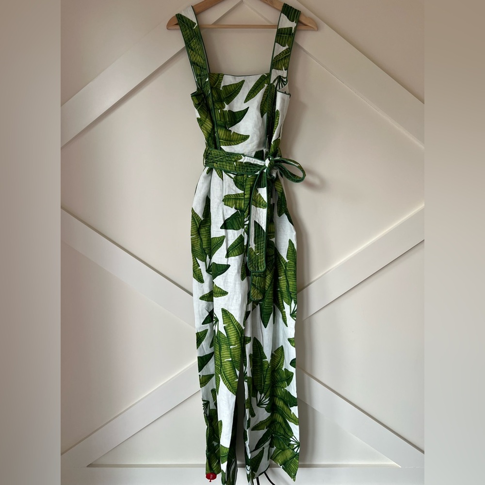Farm Rio Palm Fan Off-White Jumpsuit NWT Size M Linen - Picture 4 of 15